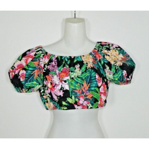 Amy Byer Top Size Large Black Floral Cropped Vintage Y2K‎ - Picture 4 of 7
